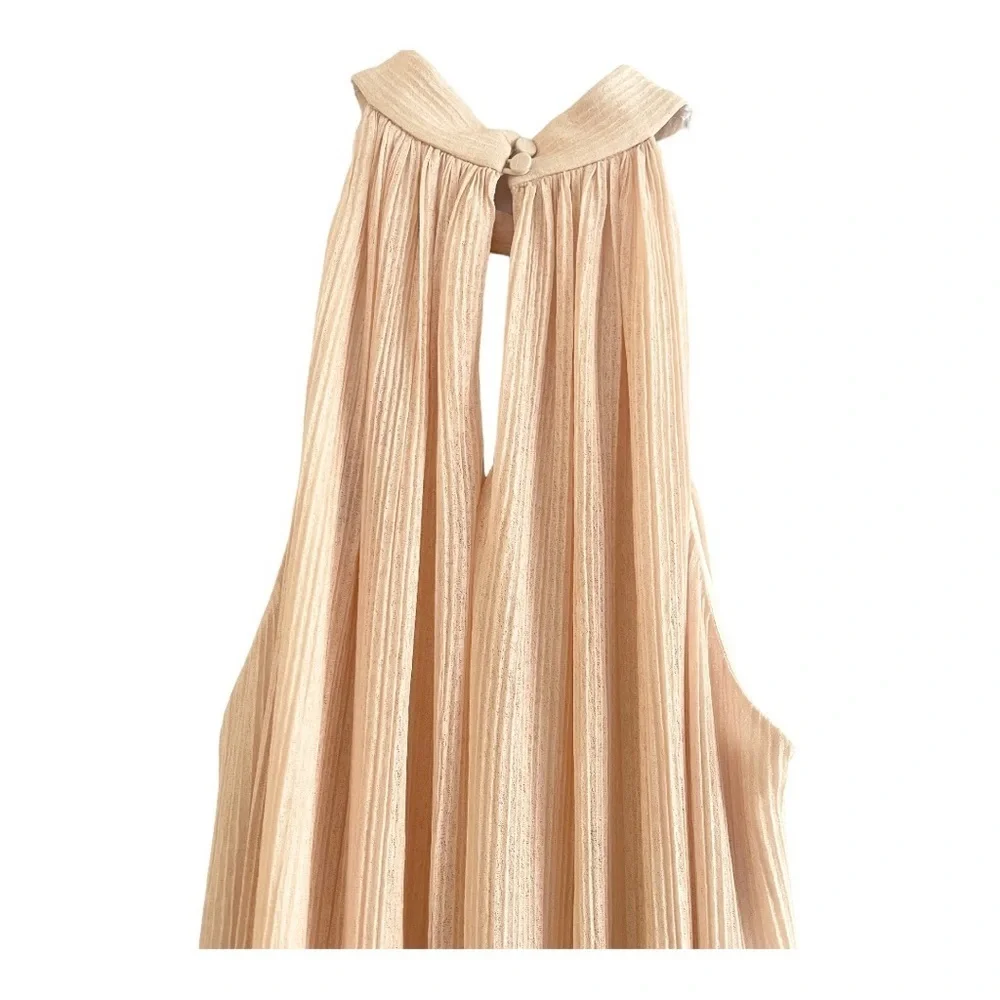 Jonathan Simkhai Textured Rita Halter Neck Shift Maxi Ruffle Dress NWT Sz Medium - Picture 10 of 11